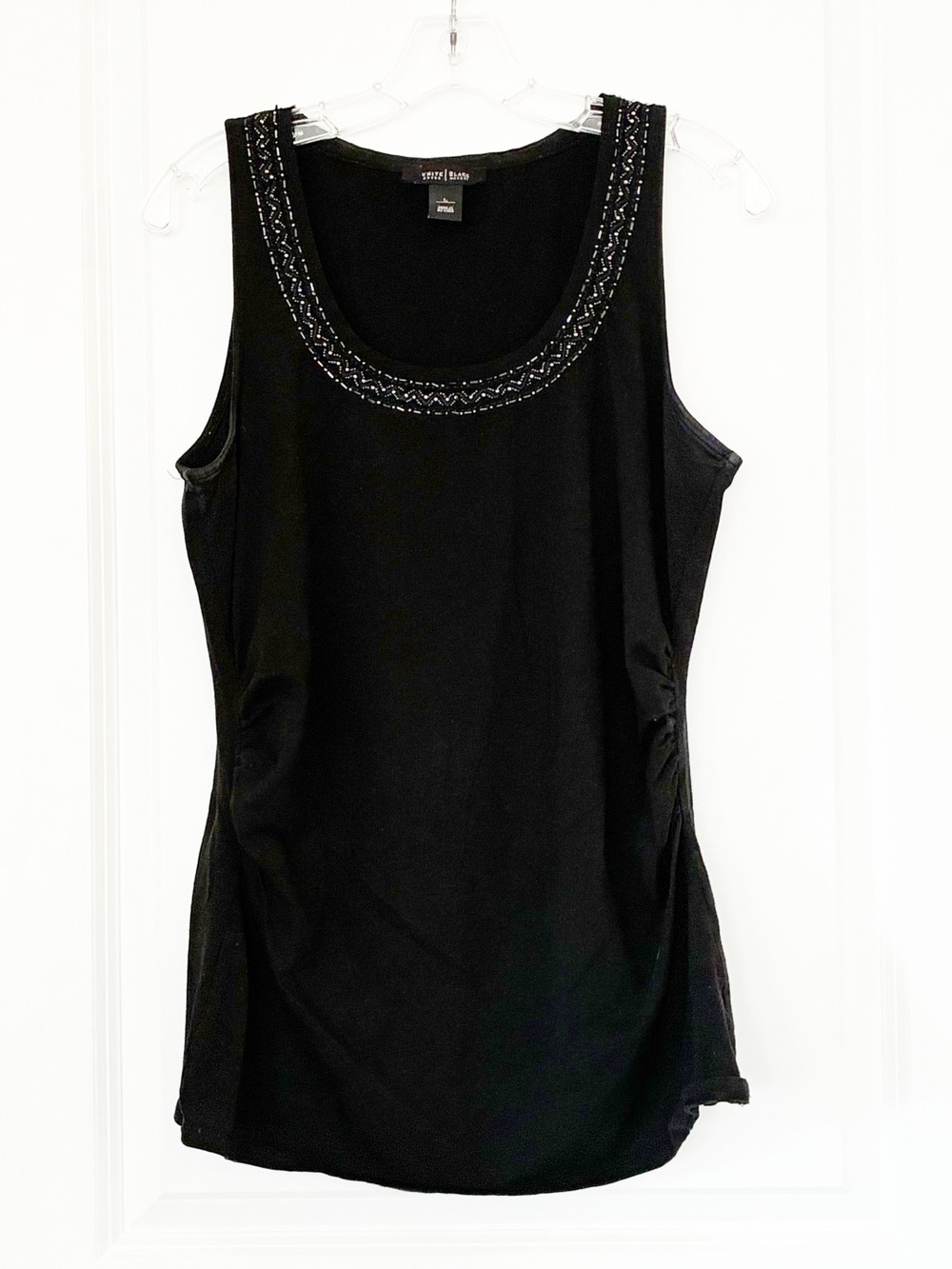 White House Black Market Beaded Sleeveless Top Black Size Women's Large